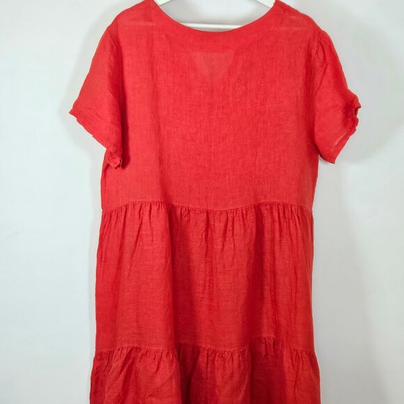 Giusy Flow-y Red Babydoll-Mini Linen Dress - Picture 3 of 7